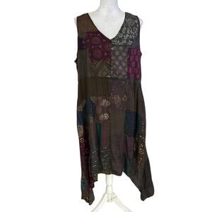 Earthbound Trading Co Size XL Patchwork Midi Dress Flowy Sleeveless Whimsygoth